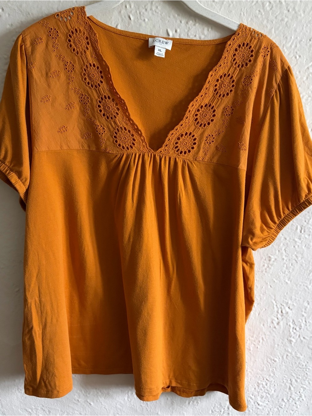 J. Crew Eyelet V-Neck Blouse in Mustard Orange